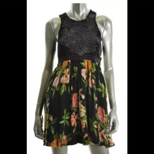 Free People Black and Floral Dress Size Small